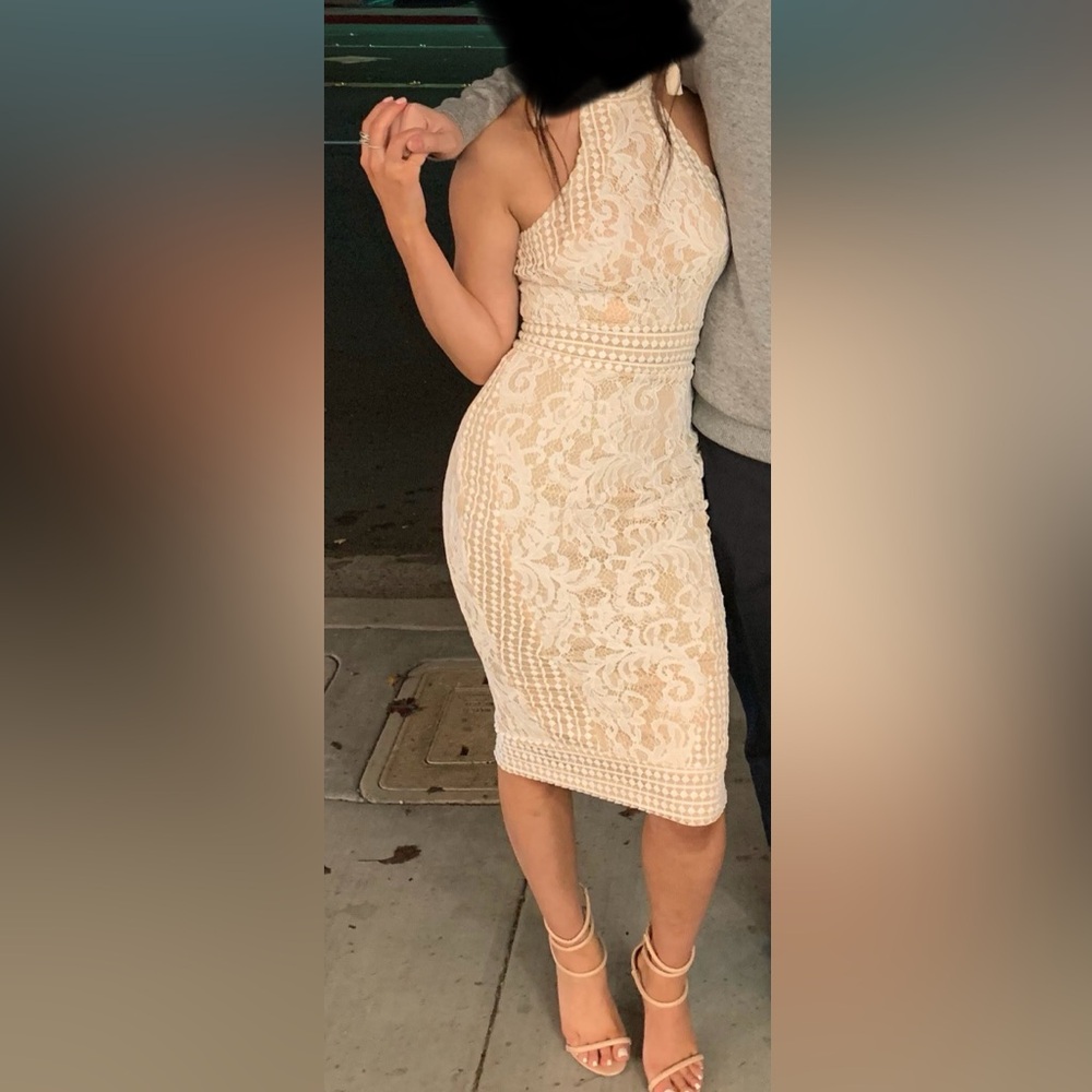 Cream Lace High Neck Dress